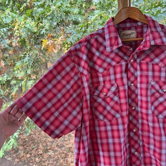 Wrangler Men's Western Fashion Snap Shirt Red Plaid Short Sleeves Size 2X - Picture 4 of 6